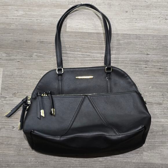 Steve Madden Black Faux Leather Satchel Tote Bag Purse - Picture 7 of 11